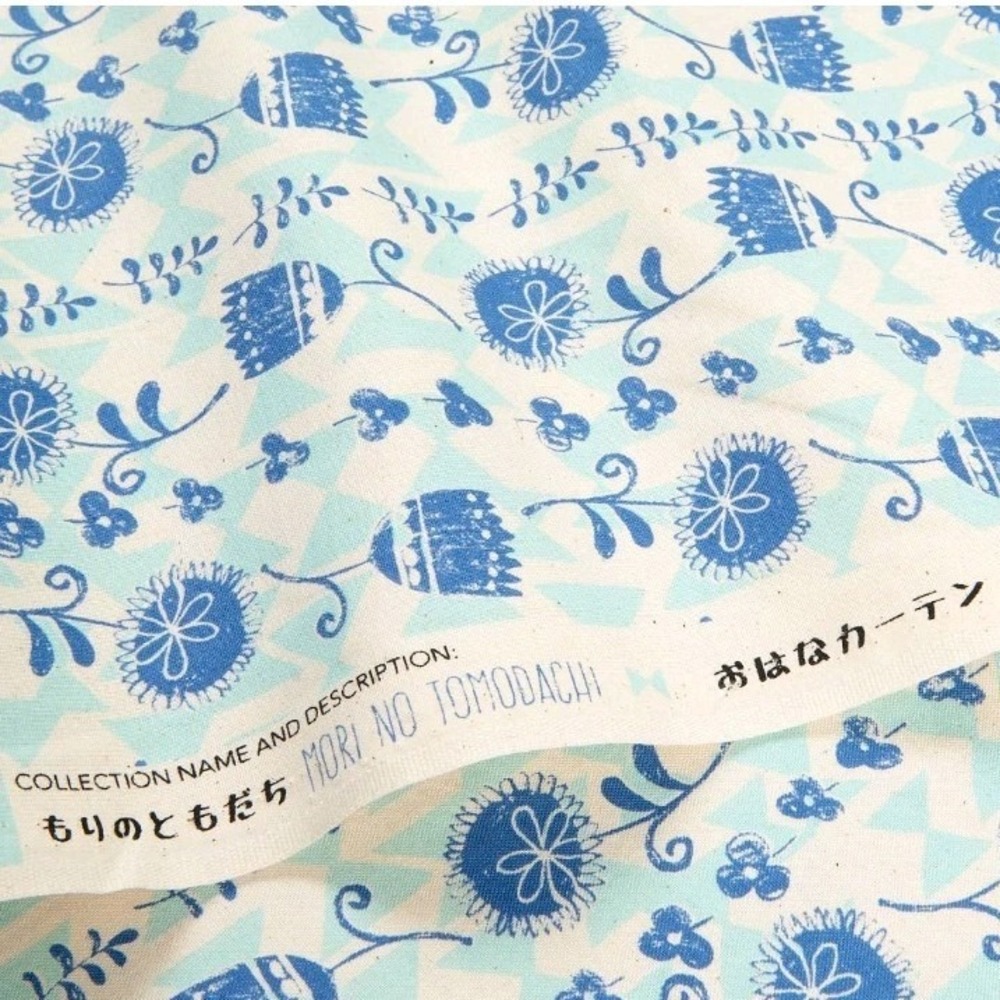 Cotton + Steel Mori No Tomodachi Cotton Fabric Ohana Katen Aqua Floral 1 Yard‎